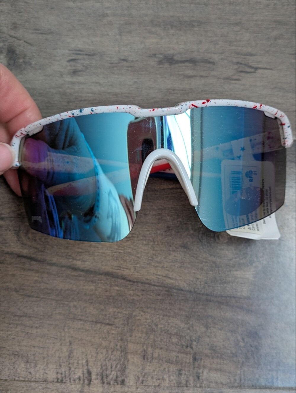 Pugs USA AM2 Americana Shield Sunglasses – White Splatter Frame Mirror Lenses